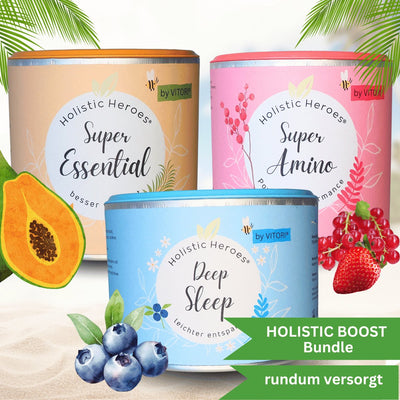 HOLISTIC BOOST Bundle - 240g Super ESSENTIAL + 420g Super AMINO + 210g Deep Sleep - Holistic Heroes GmbH